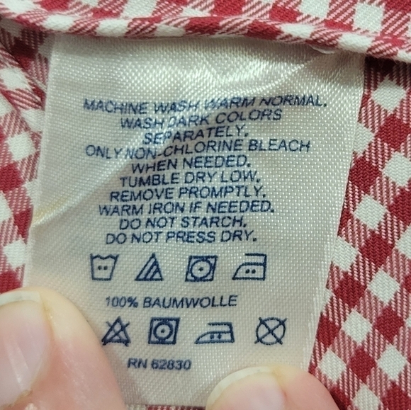 Lands End No Iron Twill red & white plaid button down shirt size 16-33 - Picture 5 of 6